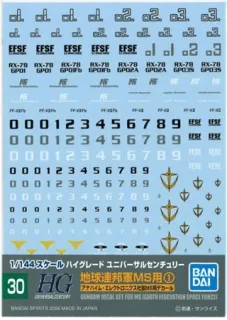 GUNDAM - GUNDAM DECAL 30 - HGUC Multiuse Earth Federation 1