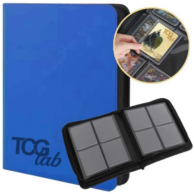 TCGLab 4-Pocket Zippered Toploader Binder (112 Toploaders) - Blue