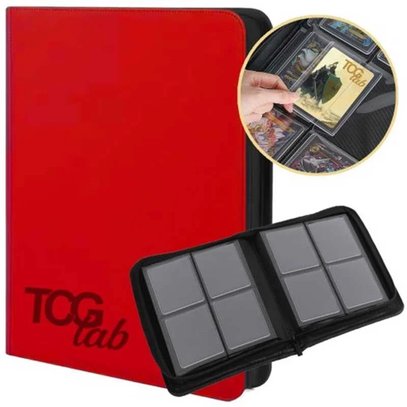 TCGLab 4-Pocket Zippered Toploader Binder (112 Toploaders) - Red